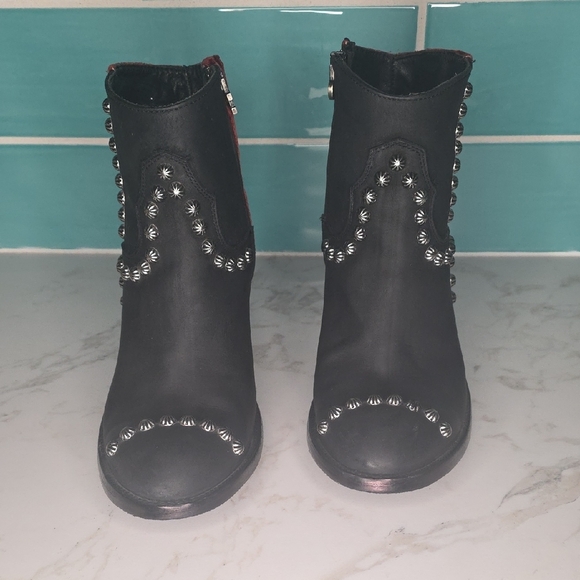 Double D Ranch Black and Wine Velvet Studded Heeled Boots - Picture 2 of 14